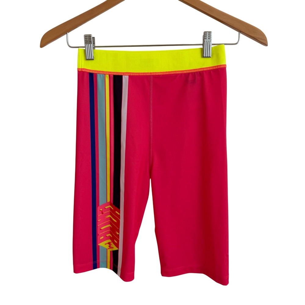 Flawed Fendi Mania Neon Pink Striped Biker Cycling Shorts 36 US 0 9" Inseam